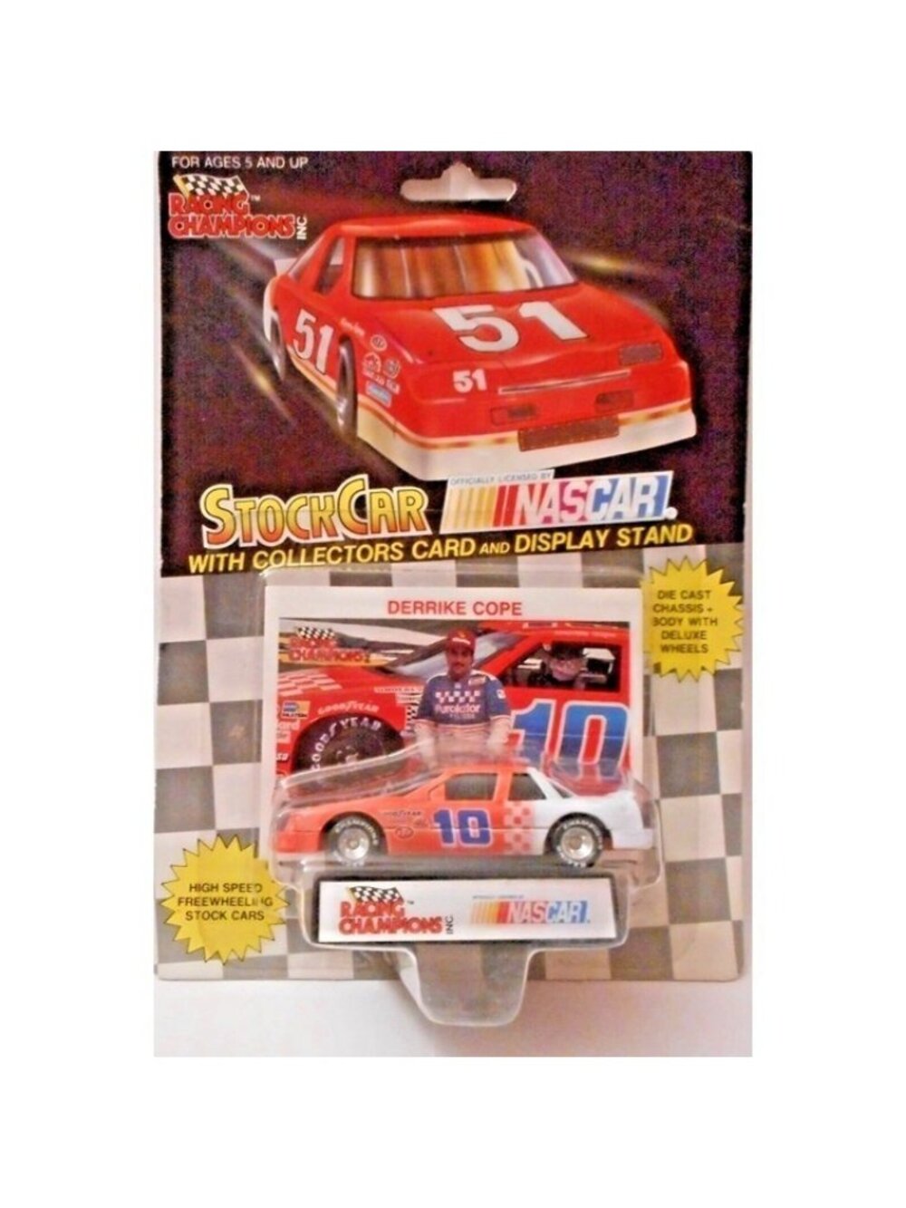 Vintage Racing Champions Die Cast NASCAR Stock Car Derrick Cope 10 Card Stand